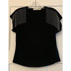 Rebecca Minkoff Black Short Sleeve Crew Neck Metal Fringe T-Shirt Womens Size M